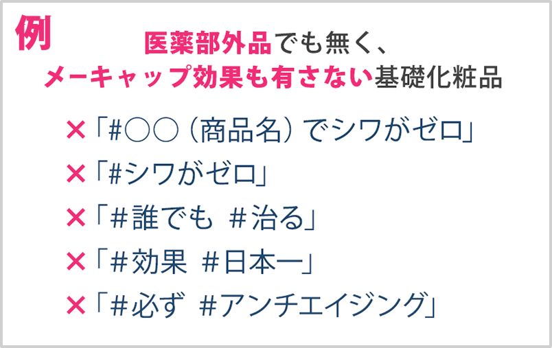 虚偽誇大と解釈できてしまうワードは使用しないでください。